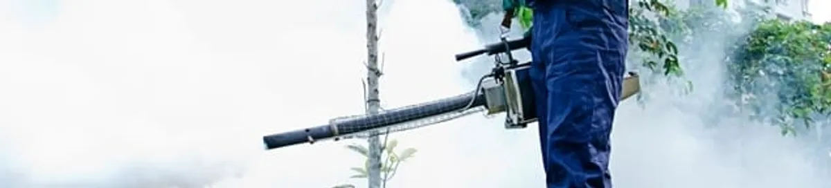 Pest control technician fogging an outdoor area for insect control in Indianapolis, IN
